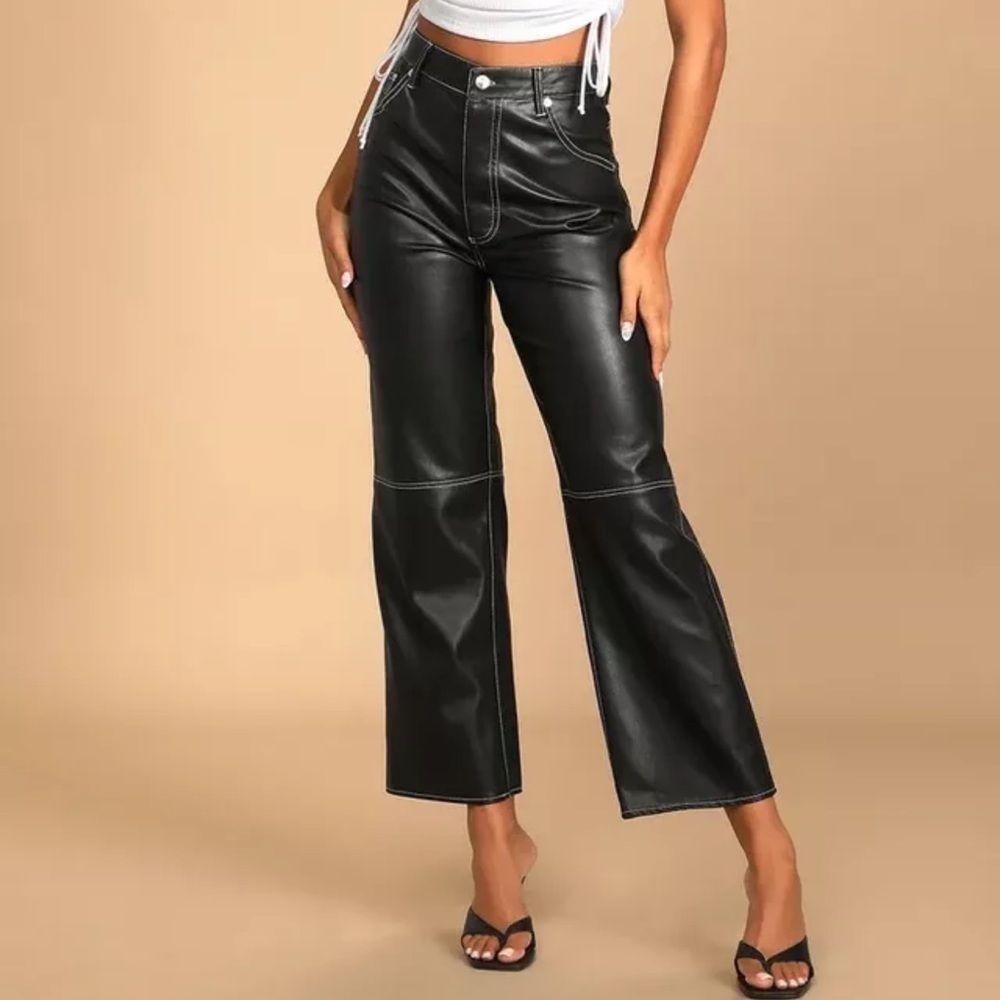 FREE PEOPLE WE THE FREE pants MYSTIC BLACK THE IT FACTOR VEGAN FAUX LEATHER